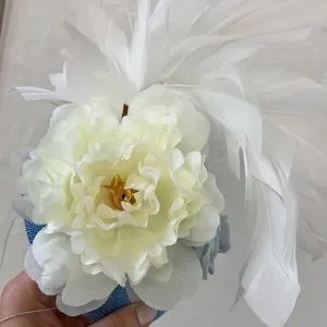 Reversible fascinator, baby blue, white, feathers, flowers, derby, tea party kentucky derby hat fascinator royal blue satin with light  main image 4